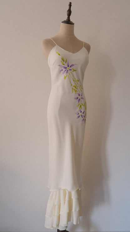 Ruffled floral bridal dress (S)