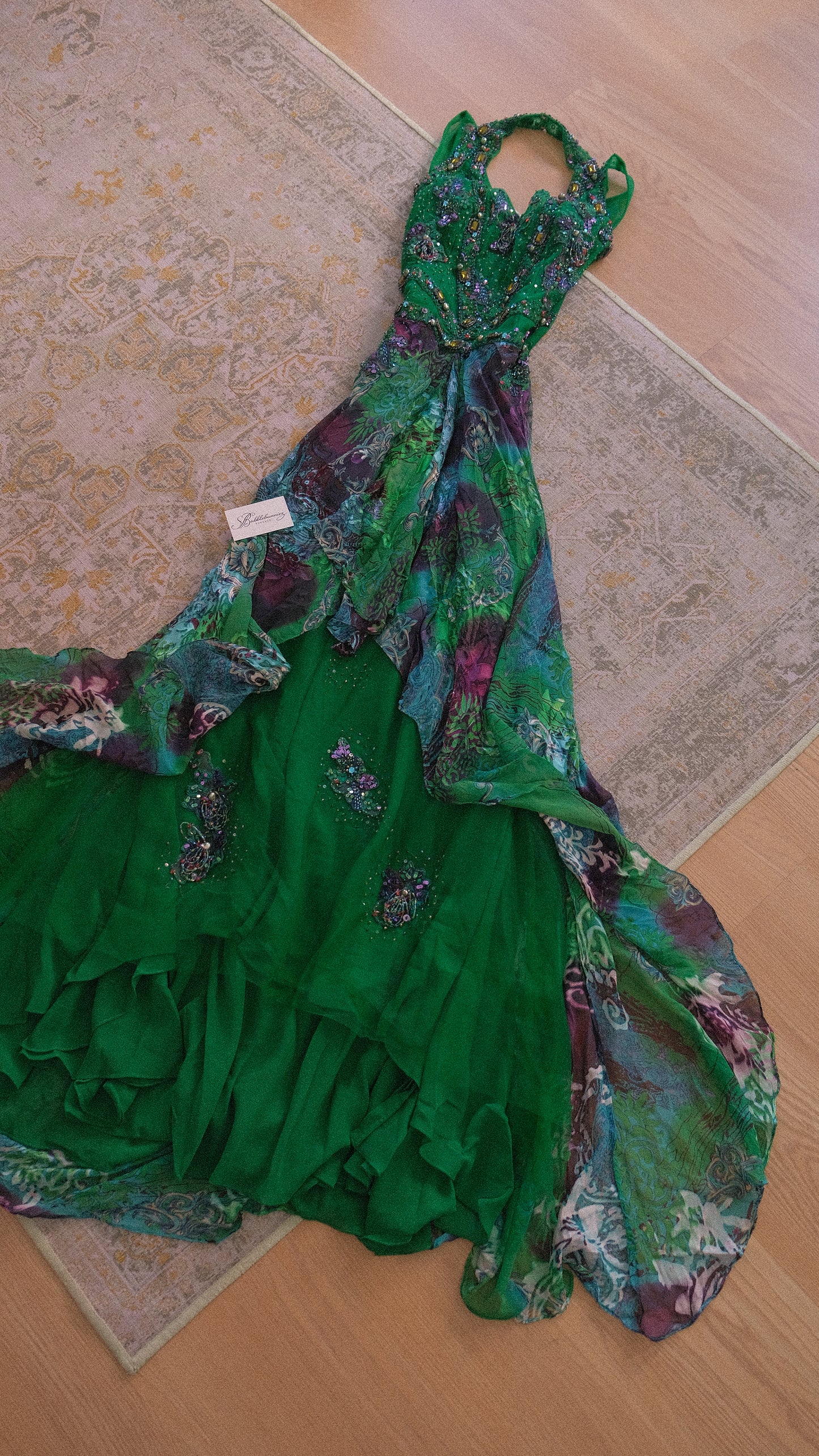 Dark green embellished bustier dress (M)