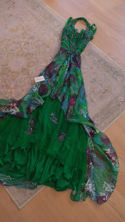 Dark green embellished bustier dress (M)