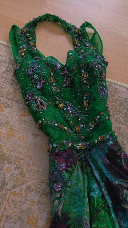 Dark green embellished bustier dress (M)
