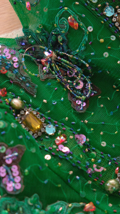 Dark green embellished bustier dress (M)
