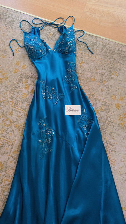 Vintage Niki Livas blue mermaid dress (M)