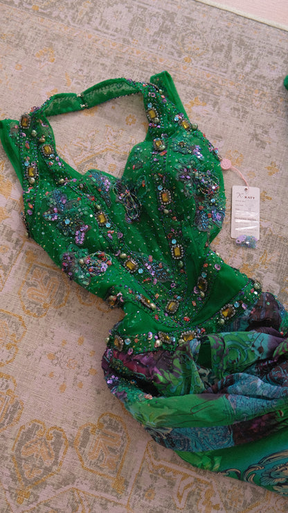 Dark green embellished bustier dress (M)