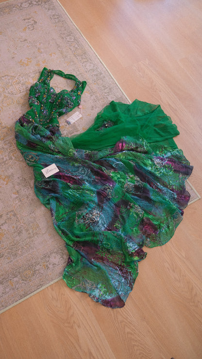 Dark green embellished bustier dress (M)