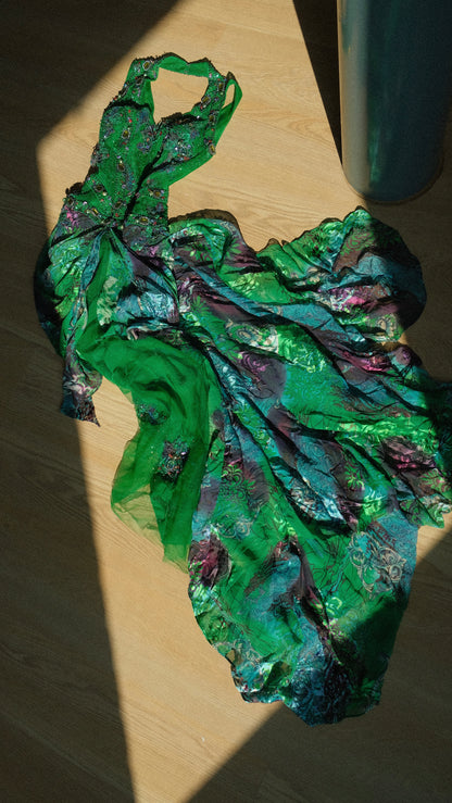Dark green embellished bustier dress (M)
