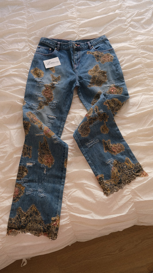 Vintage Italian jeans with a lace touch (S)