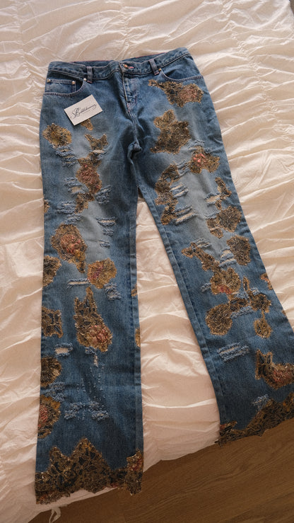 Vintage Italian jeans with a lace touch (S)
