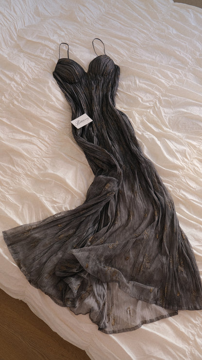 RARE Vintage La Perla dove grey & golden bustier dress (S/M-M)