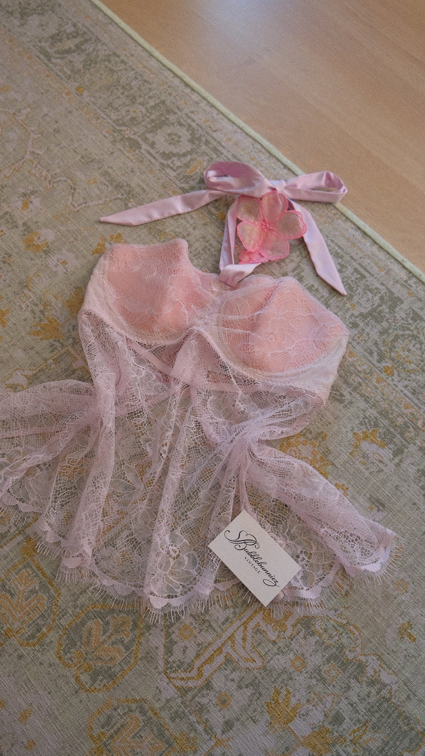 Soft pink tropical lace corset (80D/36D)