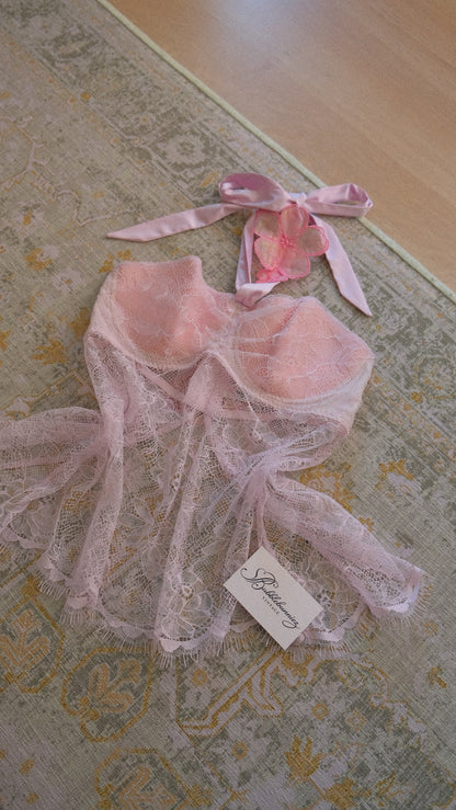 Soft pink tropical lace corset (80D/36D)