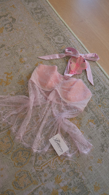 Soft pink tropical lace corset (80D/36D)