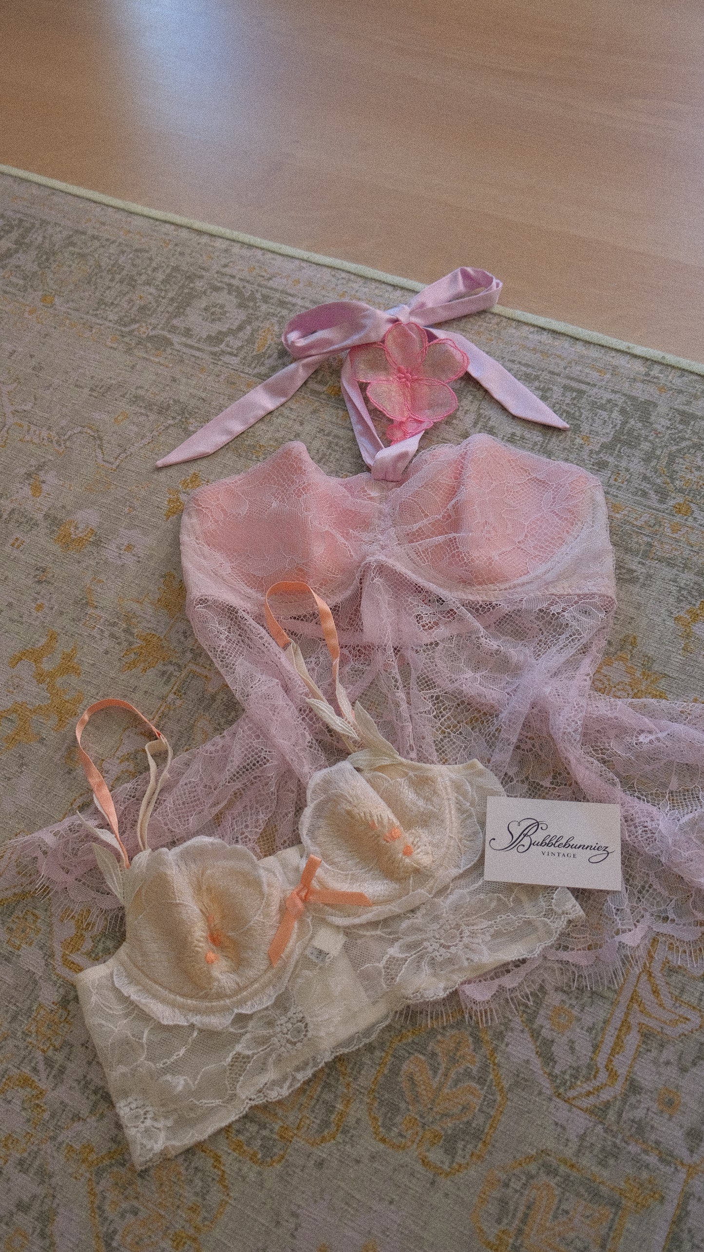 Soft pink tropical lace corset (80D/36D)