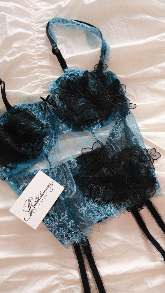 RARE Vintage French teal siren corset (80C/36C)