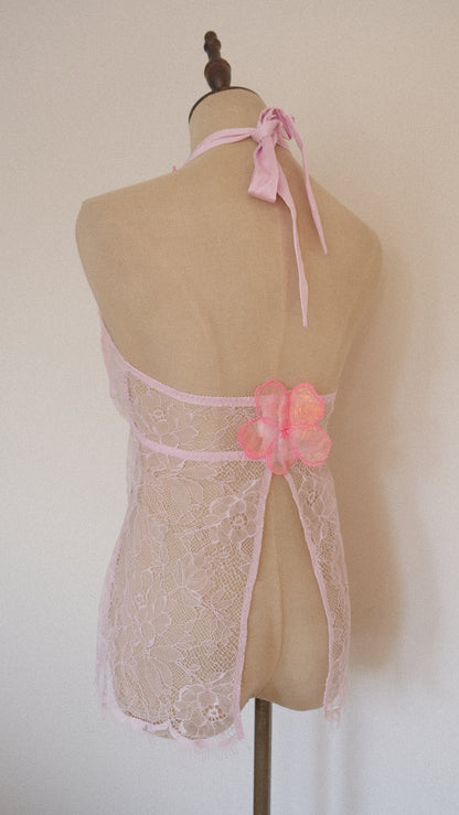 Soft pink tropical lace corset (80D/36D)