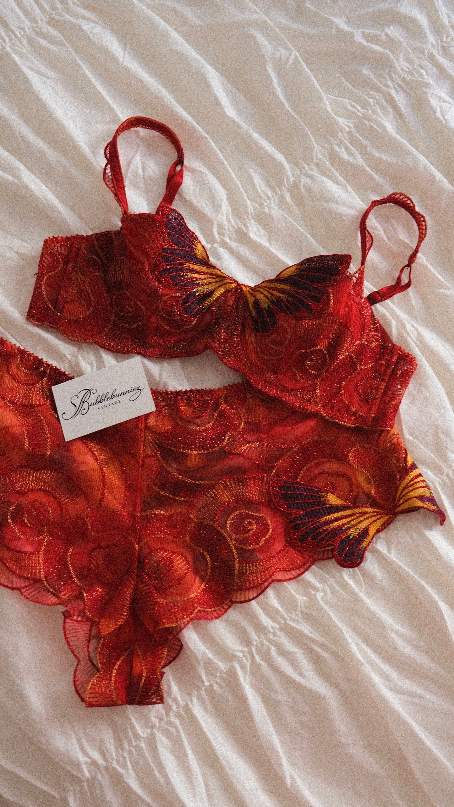 RARE Vintage French red butterfly lingerie set (75B/34B)