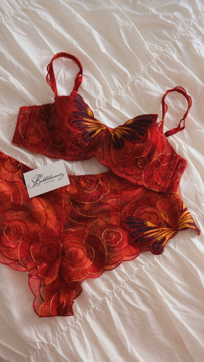 RARE Vintage French red butterfly lingerie set (75B/34B)