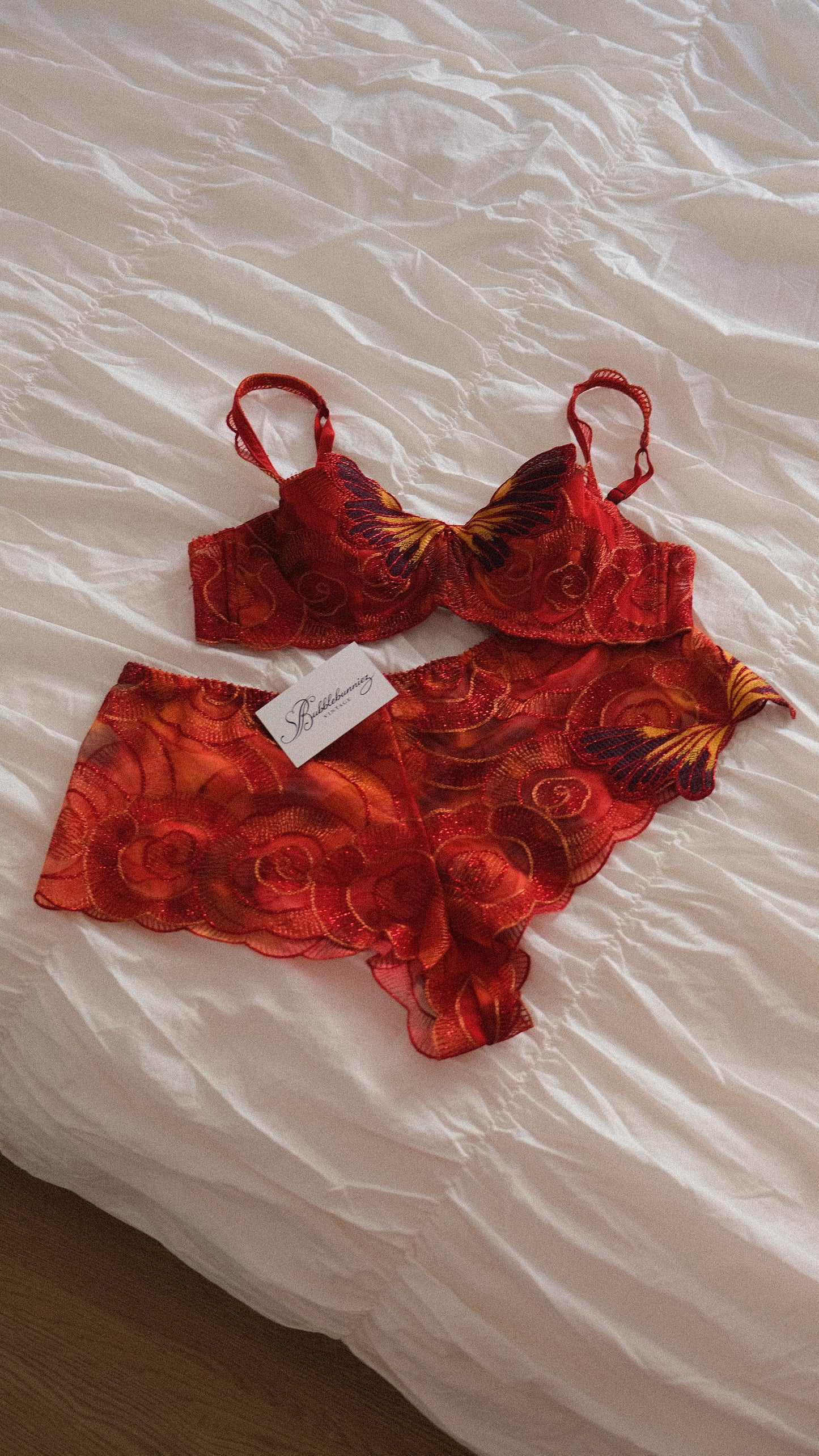 RARE Vintage French red butterfly lingerie set (75B/34B)