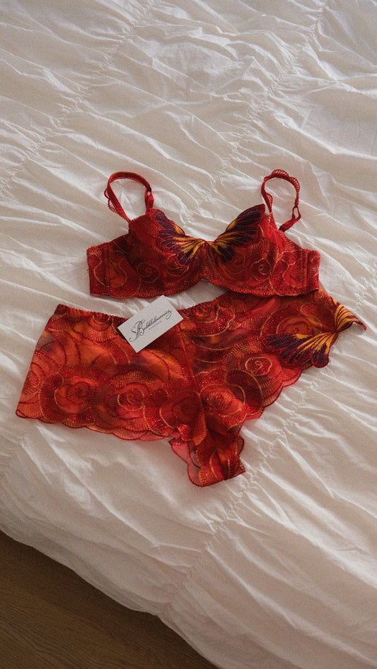 RARE Vintage French red butterfly lingerie set (75B/34B)