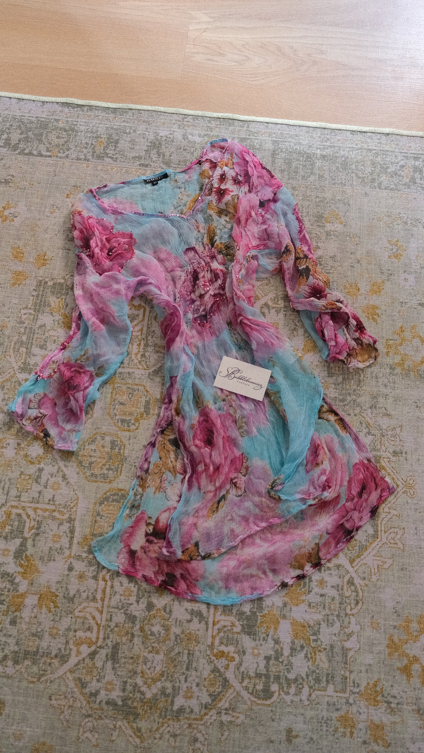 Vintage floral sheer mini dress (M-L)
