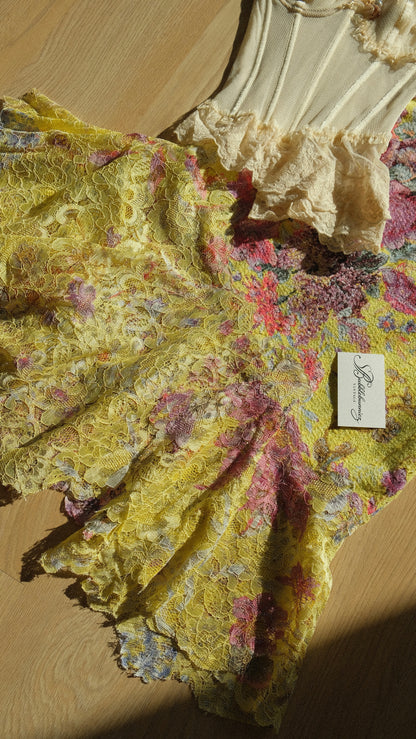 Vintage Italian yellow floral skirt (S-S/M)
