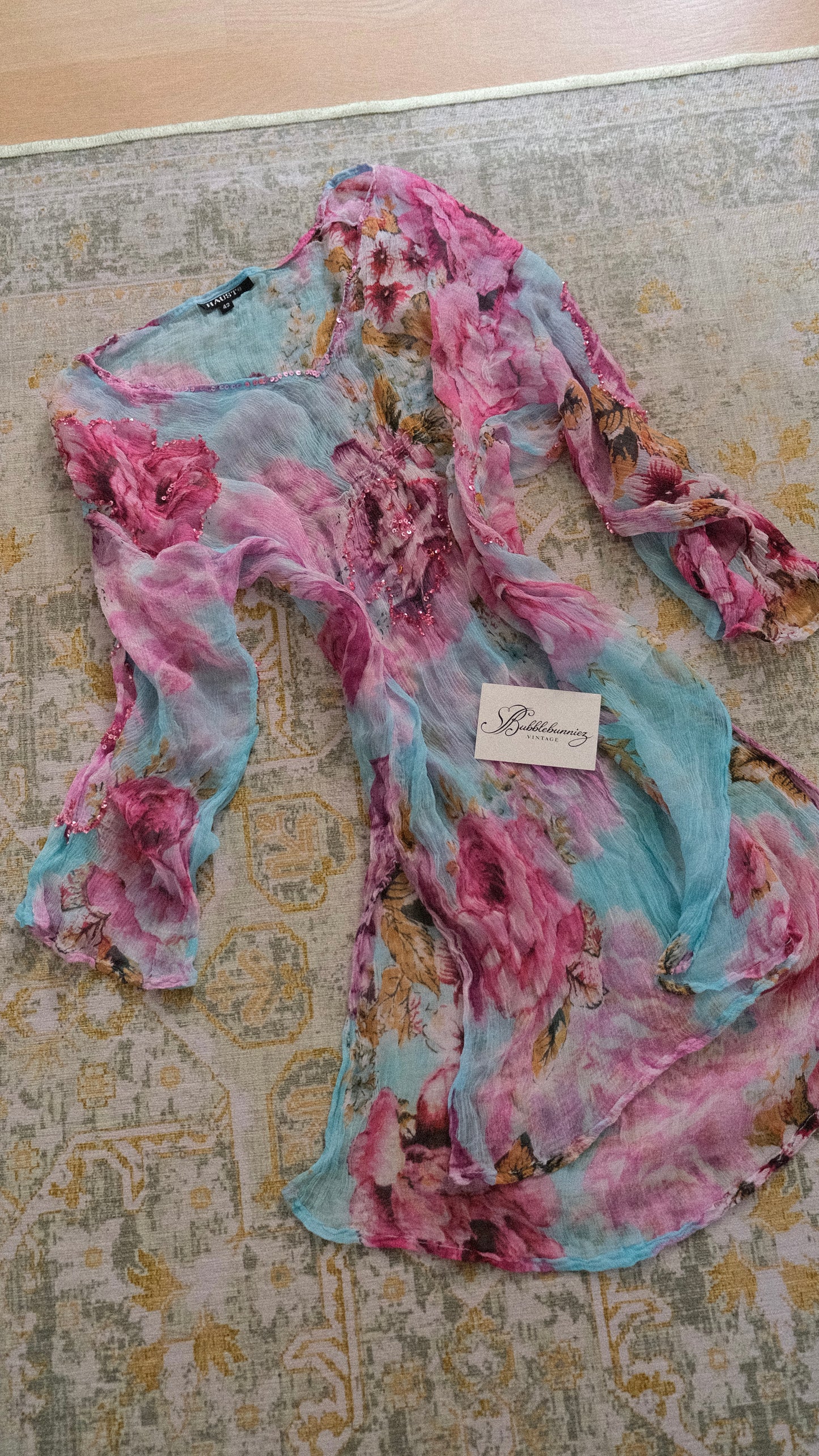 Vintage floral sheer mini dress (M-L)