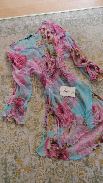 Vintage floral sheer mini dress (M-L)