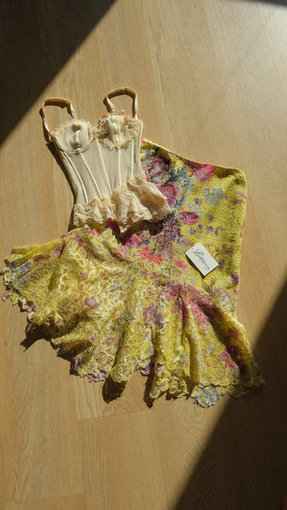 Vintage Italian yellow floral skirt (S-S/M)