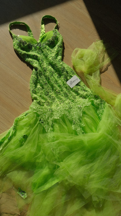 Lime green fairycore evening gown (M-L)