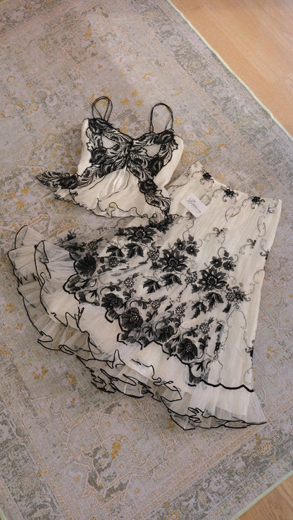 Vintage Spanish black & white butterfly 2 piece set (M)