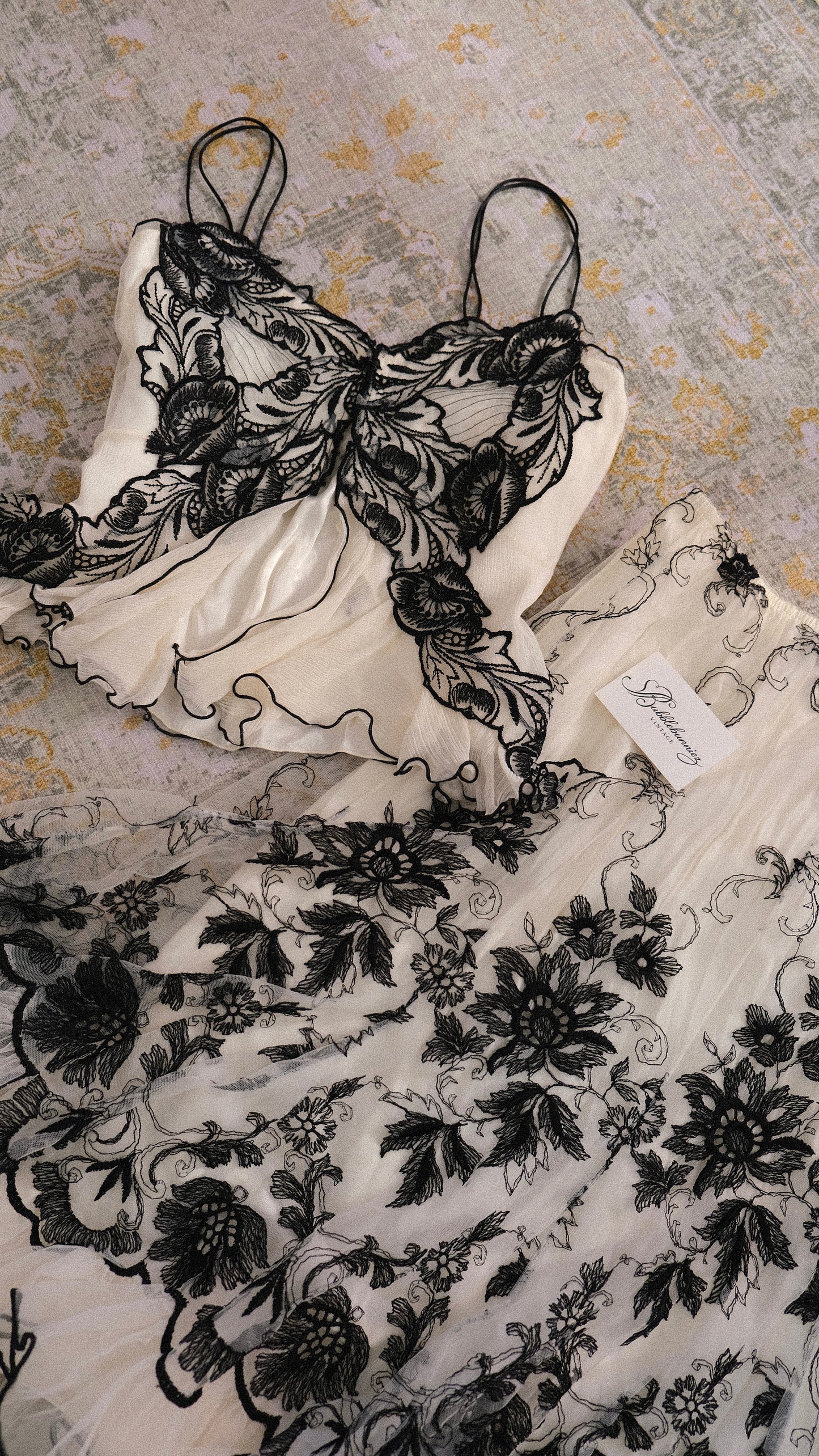 Vintage Spanish black & white butterfly 2 piece set (M)