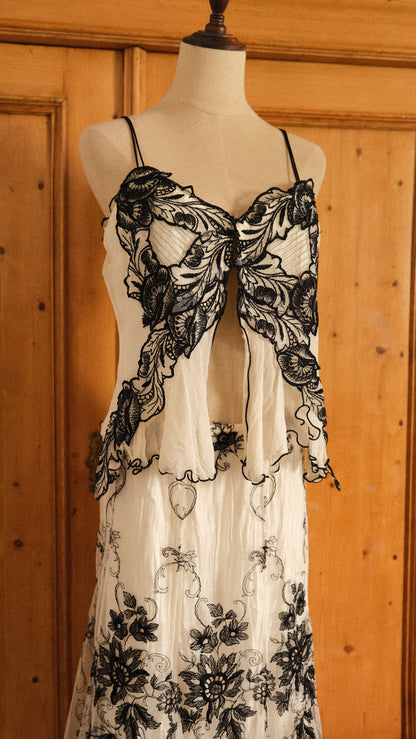 Vintage Spanish black & white butterfly 2 piece set (M)