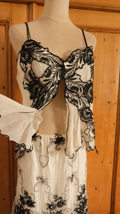 Vintage Spanish black & white butterfly 2 piece set (M)