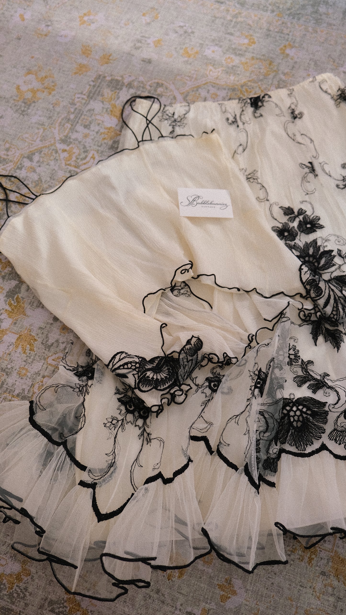 Vintage Spanish black & white butterfly 2 piece set (M)