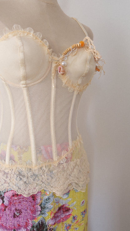 Vintage Italian yellow floral skirt (S-S/M)