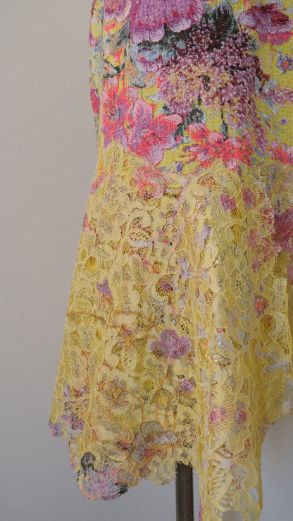 Vintage Italian yellow floral skirt (S-S/M)