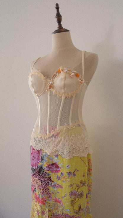 Vintage Italian yellow floral skirt (S-S/M)