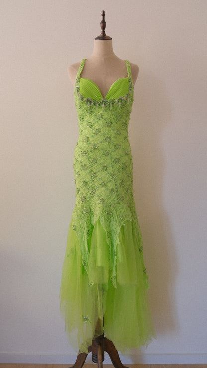 Lime green fairycore evening gown (M-L)