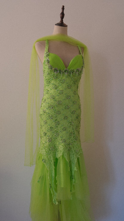 Lime green fairycore evening gown (M-L)