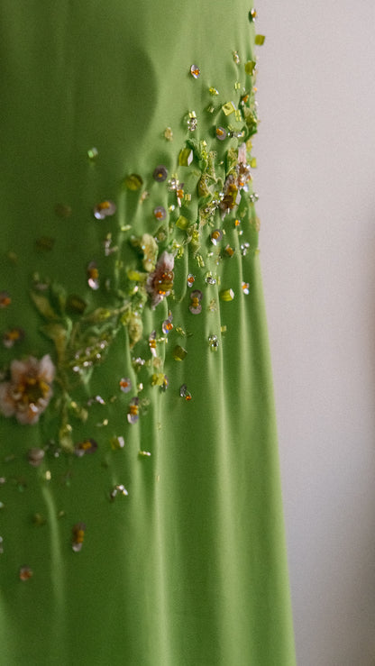 Floral Lime evening dress (M/L)