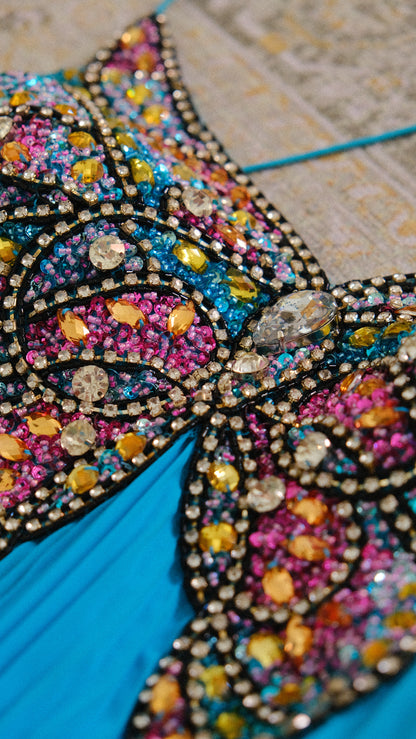 Deadstock vibrant blue butterfly bustier dress (M-L)