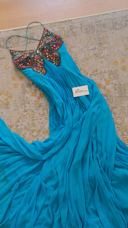 Deadstock vibrant blue butterfly bustier dress (M-L)