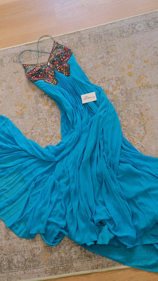 Deadstock vibrant blue butterfly bustier dress (M-L)
