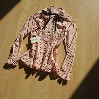 Vintage Chantal Thomass x 3Suisses soft pink polka dot blouse (S)