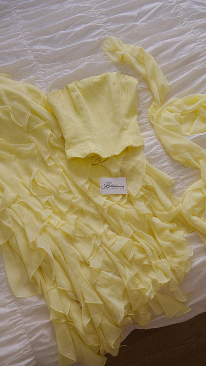 Vintage soft yellow ruffled 3 piece set (XS/S-S)