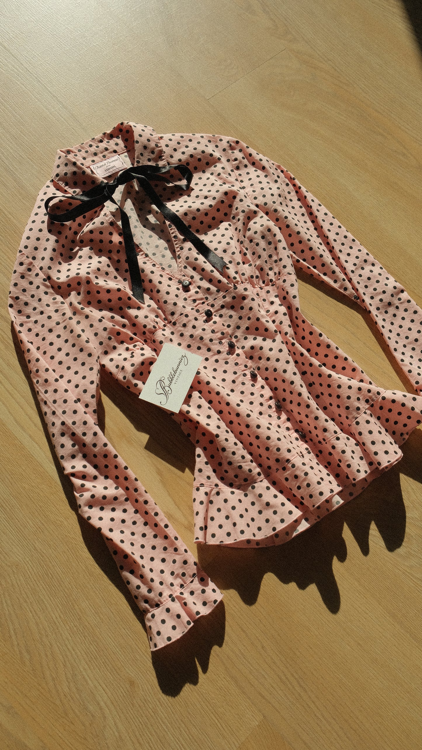 Vintage Chantal Thomass x 3Suisses soft pink polka dot blouse (S)