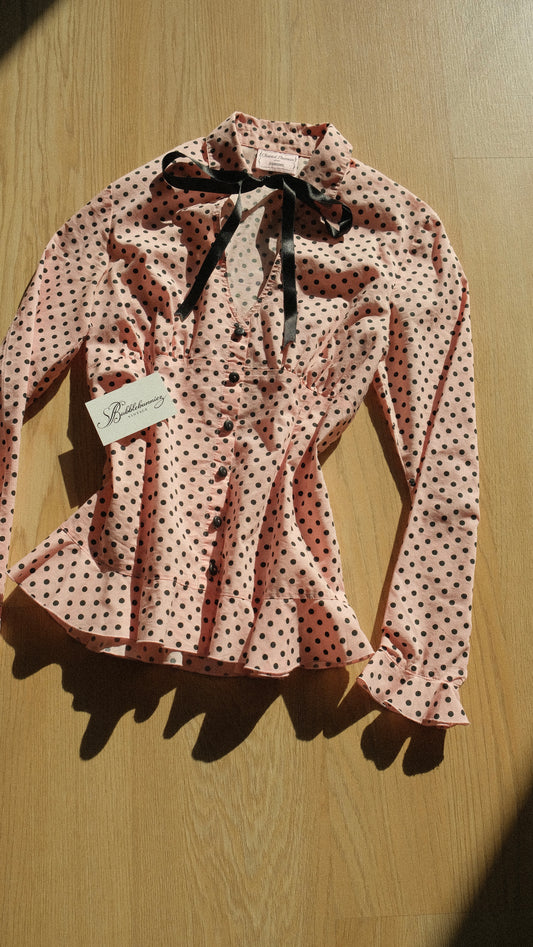 Vintage Chantal Thomass x 3Suisses soft pink polka dot blouse (S)