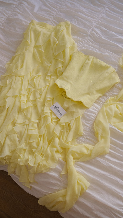 Vintage soft yellow ruffled 3 piece set (XS/S-S)