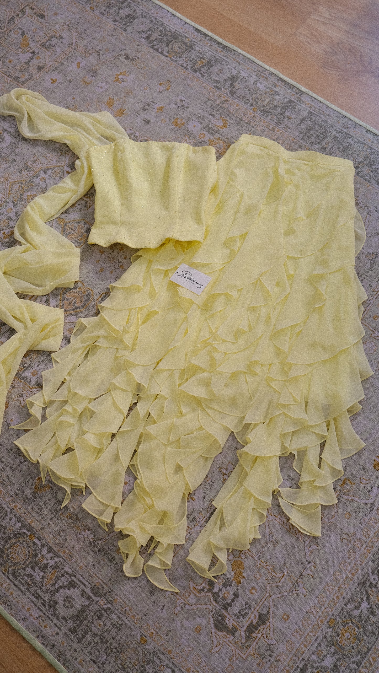 Vintage soft yellow ruffled 3 piece set (XS/S-S)