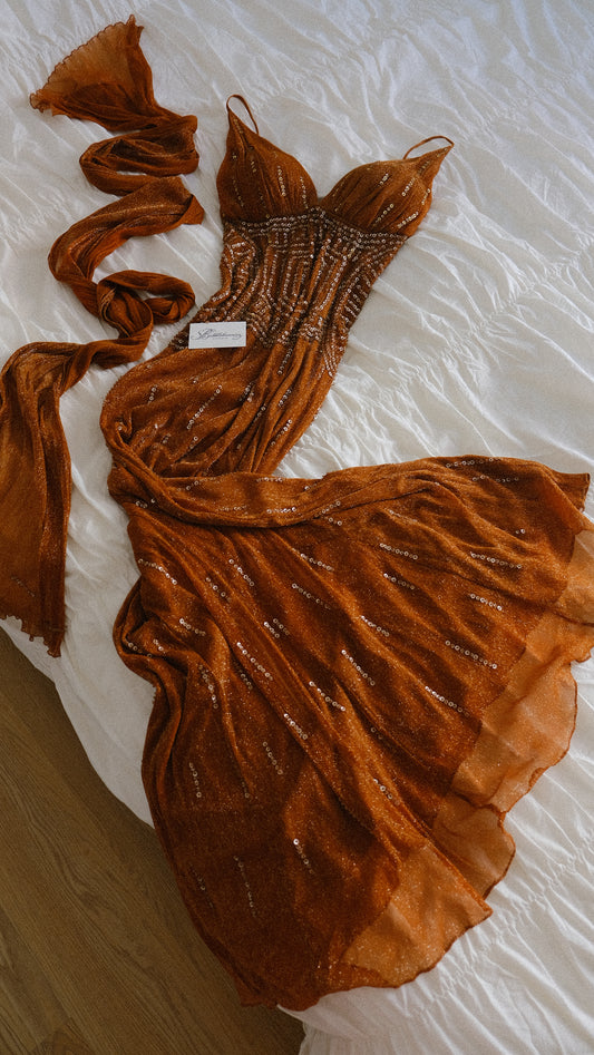 Vintage French bronze bustier dress (L-XL)