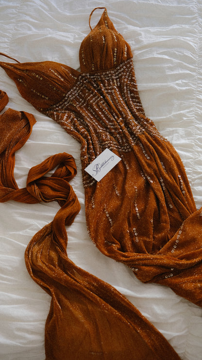 Vintage French bronze bustier dress (L-XL)